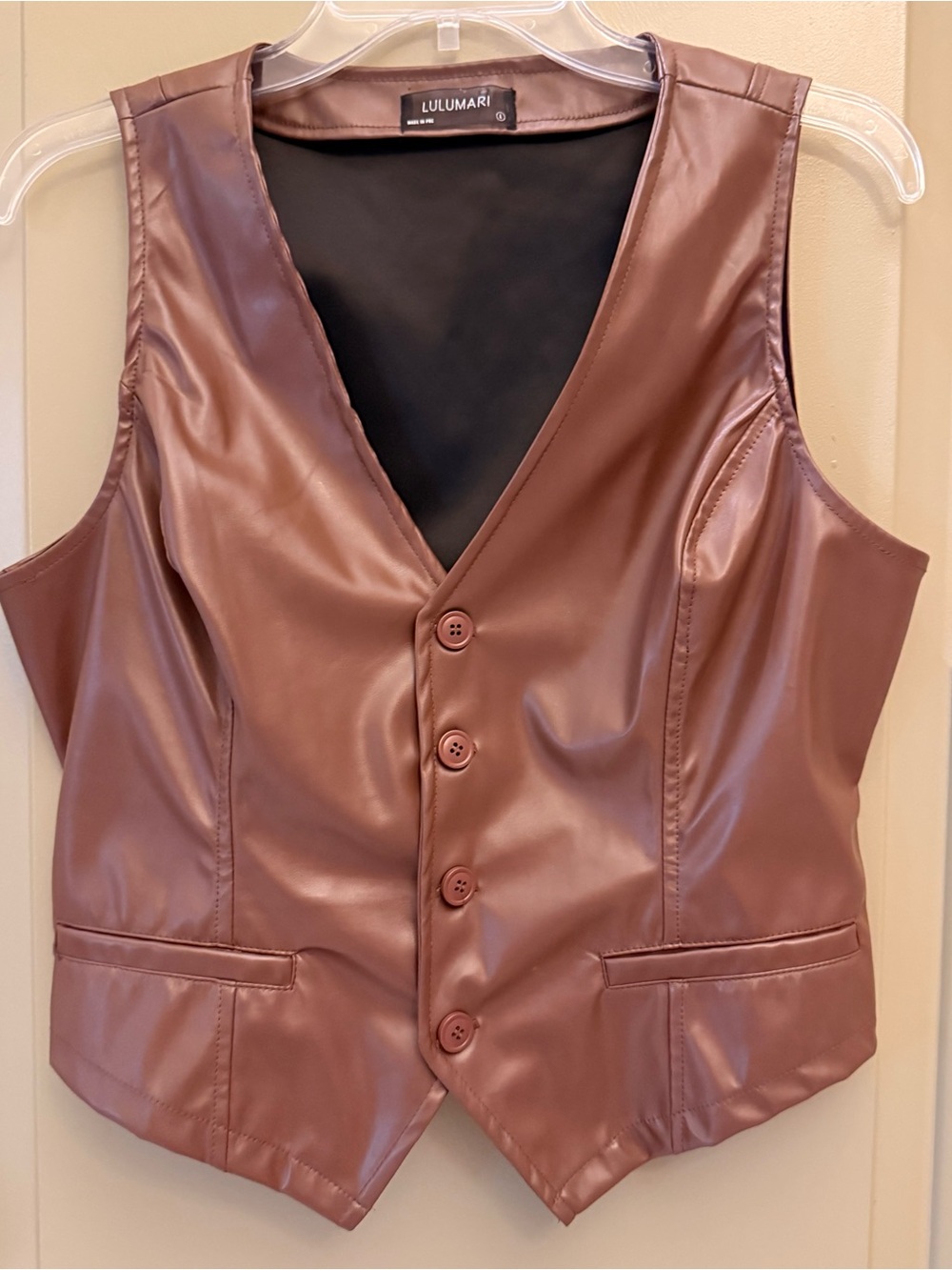 Lulumari Chestnut Brown Faux Leather Button-Front Vest